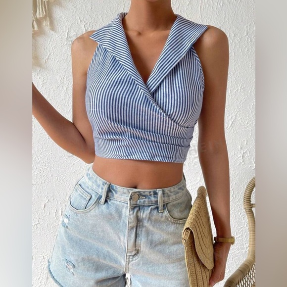 Pin Striped Crop Top - Picture 1 of 4